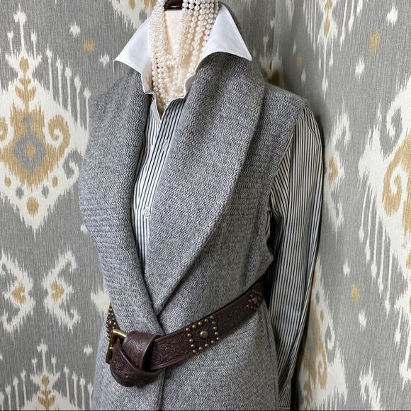 Ralph Lauren Pre-Fall ‘14 Collection Gray Cashmere Shearling Open Cardigan Vest - Picture 13 of 16